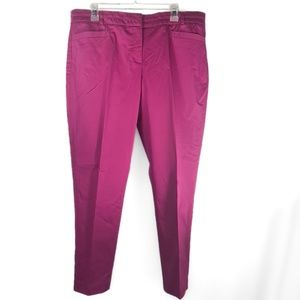 Magenta Polished Cotton Zip Front Pant with Pockets